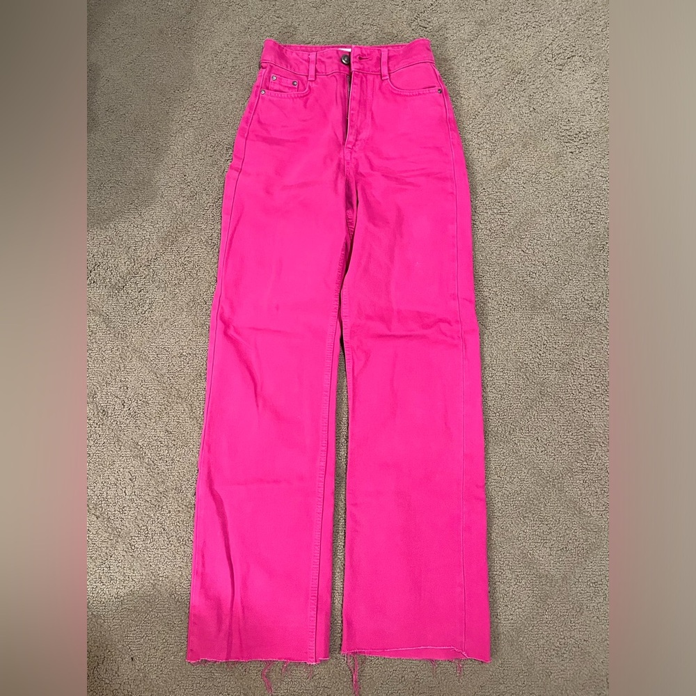 Zara pink wide leg high rise jeans